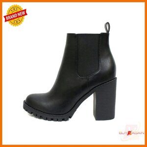 Ankle Boots Lug Sole Chunky Heel Elastic Gore Mid-Calf Height